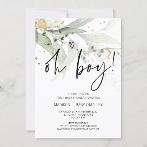 Elegant Eucalyptus Oh Boy Baby Shower Party Invitation