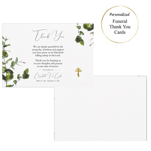 Elegant Eucalyptus Orthodox Christian Funeral Thank You Card