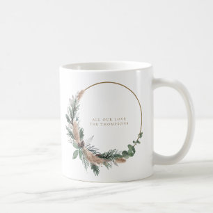 Elegant Eucalyptus Pampas Grass Christmas Wreath Coffee Mug