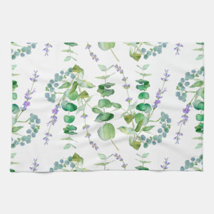 Elegant Eucalyptus pattern watercolor Kitchen Towel