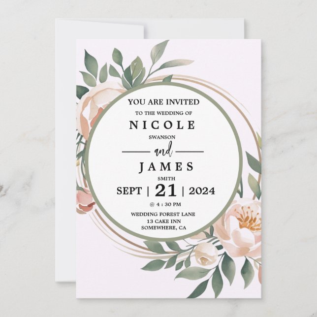 Elegant Eucalyptus Peach Floral Invitation (Front)