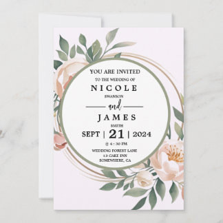 Elegant Eucalyptus Peach Floral Invitation