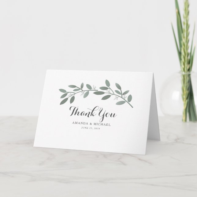Elegant Eucalyptus Personalized Thank You Card (Front)