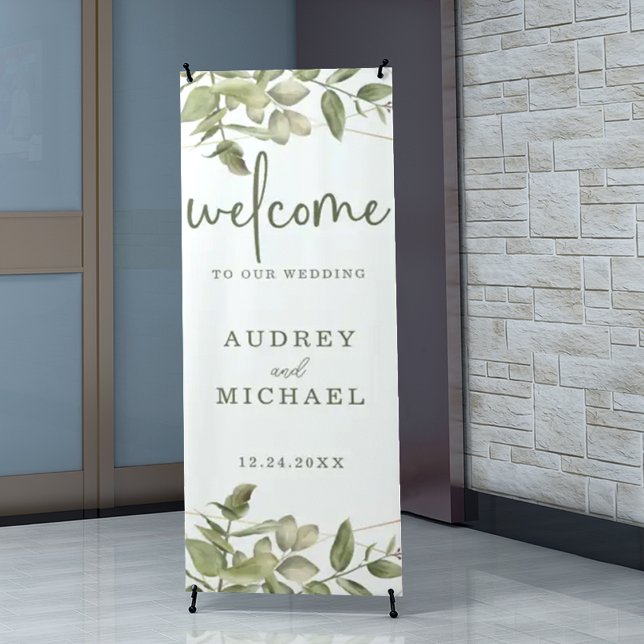 Elegant Eucalyptus Personalized Wedding Welcome  Retractable Banner (Creator Uploaded)