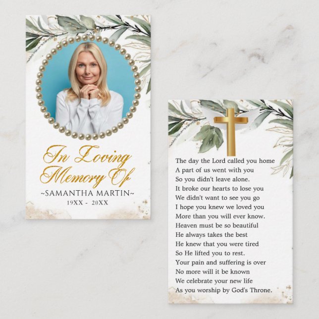  Elegant Eucalyptus Photo Funeral Prayer Card (Front/Back)