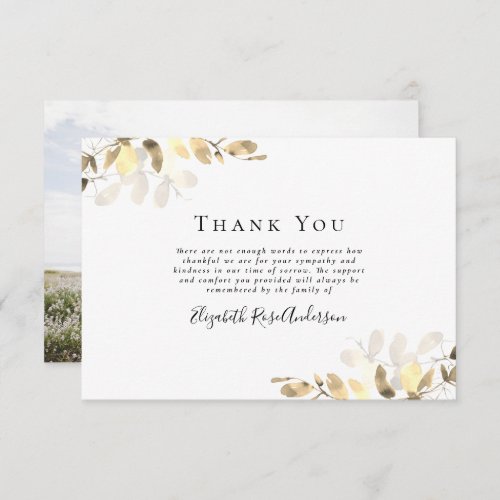 Elegant Eucalyptus Photo Funeral Thank You  Note Card