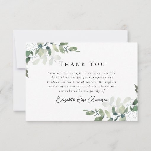 Elegant Eucalyptus Photo Funeral Thank You Note Card 