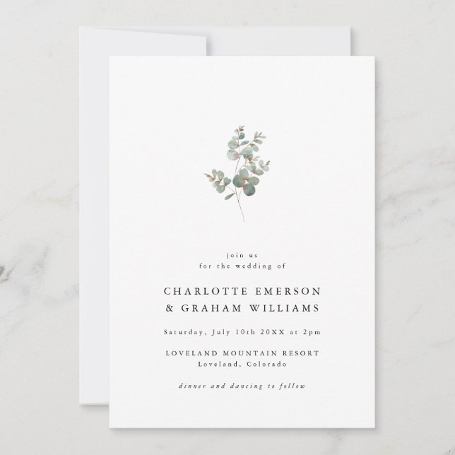 Elegant Eucalyptus Photo Wedding Invitation (Front)
