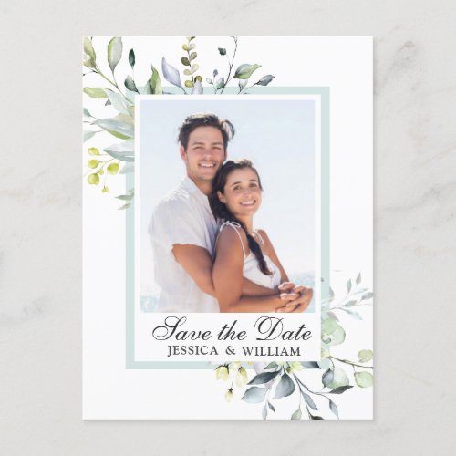 Elegant Eucalyptus PHOTO Wedding Save the Date Announcement Postcard