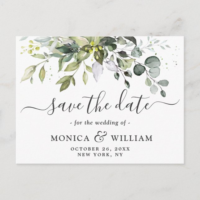 Elegant Eucalyptus Photo Wedding Save the Date Announcement Postcard (Front)