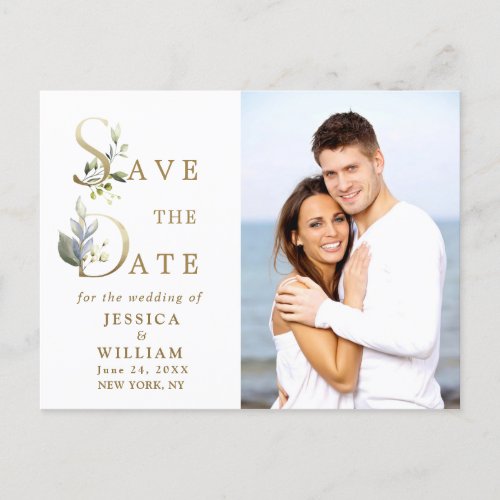 Elegant Eucalyptus PHOTO Wedding Save the Date Announcement Postcard
