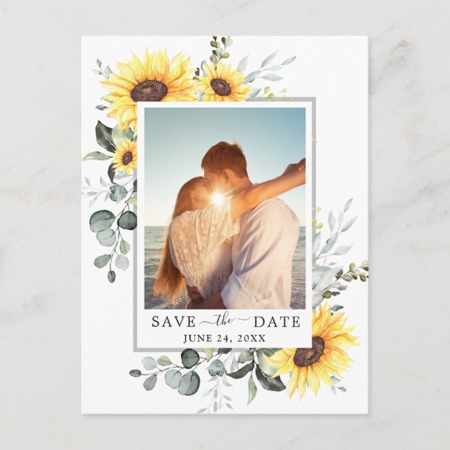 Elegant Eucalyptus PHOTO Wedding Save the Date Announcement Postcard (Front)
