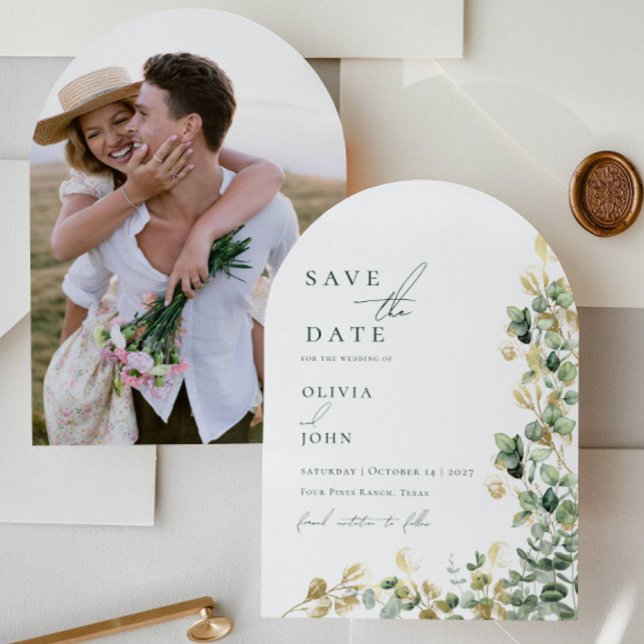 Elegant Eucalyptus Photo Wedding Save the Date Invitation (Creator Uploaded)