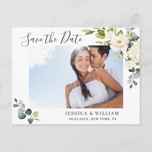 Elegant Eucalyptus PHOTO Wedding Save the Date Postcard