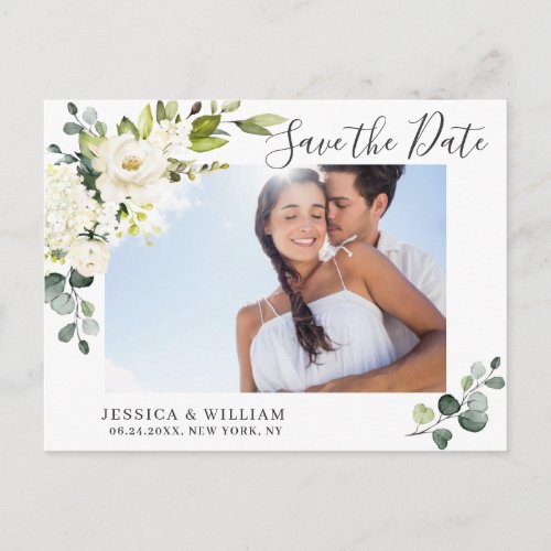 Elegant Eucalyptus PHOTO Wedding Save the Date Postcard