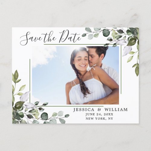 Elegant Eucalyptus PHOTO Wedding Save the Date Postcard