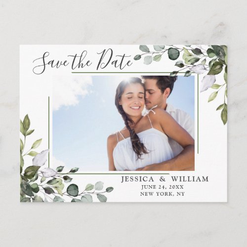 Elegant Eucalyptus PHOTO Wedding Save the Date Postcard