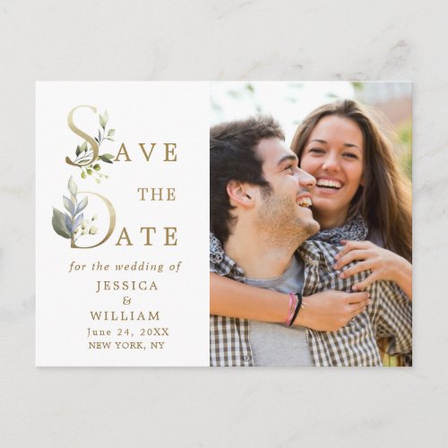 Elegant Eucalyptus PHOTO Wedding Save the Date Postcard