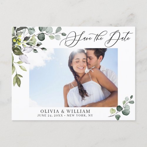 Elegant Eucalyptus PHOTO Wedding Save the Date Postcard