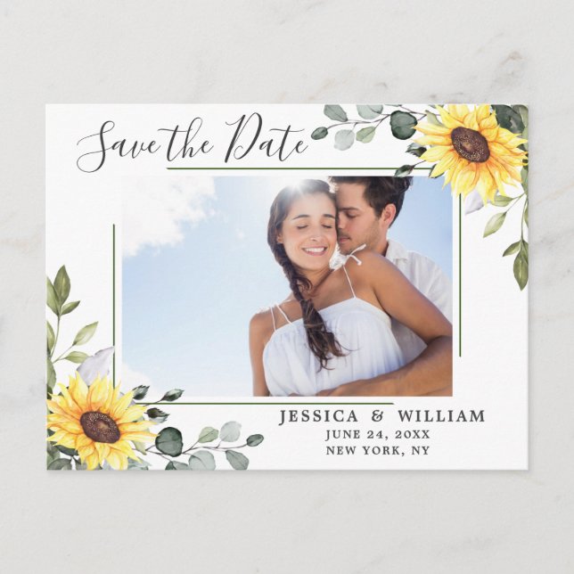 Elegant Eucalyptus PHOTO Wedding Save the Date Postcard (Front)