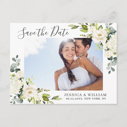 Elegant Eucalyptus PHOTO Wedding Save the Date Postcard