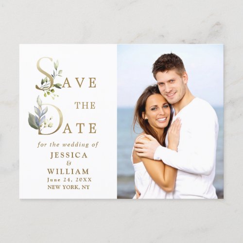 Elegant Eucalyptus PHOTO Wedding Save the Date Postcard