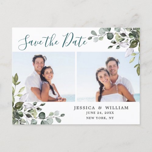 Elegant Eucalyptus PHOTO Wedding Save the Date Postcard
