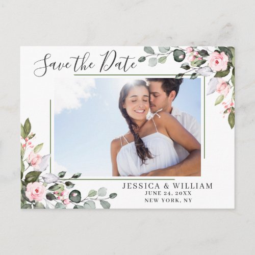 Elegant Eucalyptus PHOTO Wedding Save the Date Postcard