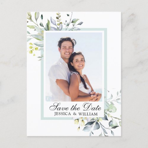 Elegant Eucalyptus PHOTO Wedding Save the Date Postcard