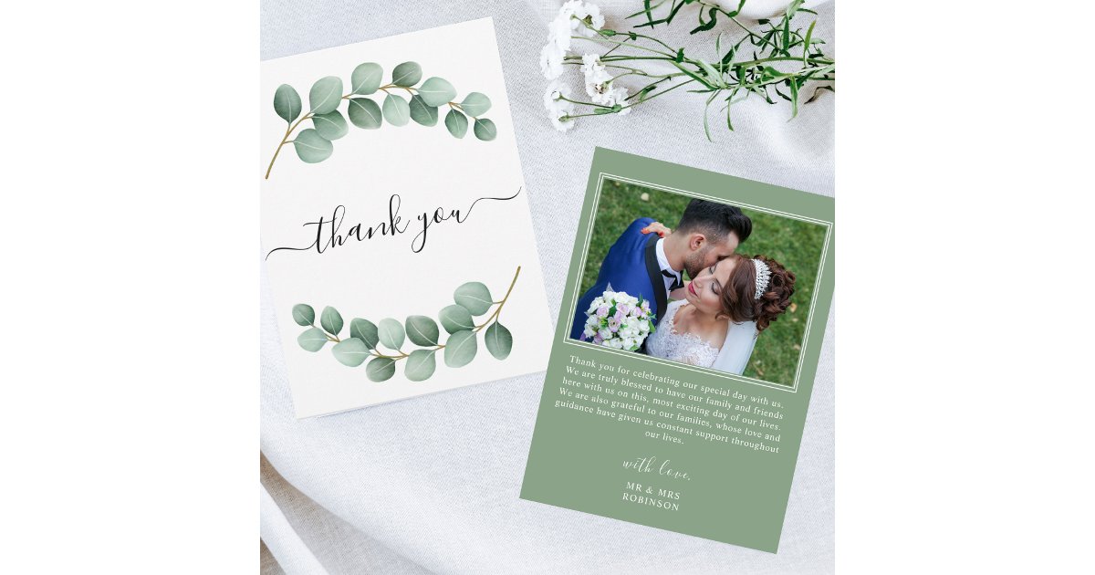 Elegant Eucalyptus Photo Wedding Thank You Card | Zazzle