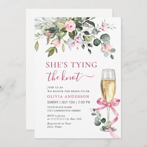 Elegant Eucalyptus Pink Blush Flower Bridal Shower Invitation