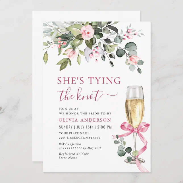 Elegant Eucalyptus Pink Blush Flower Bridal Shower Invitation