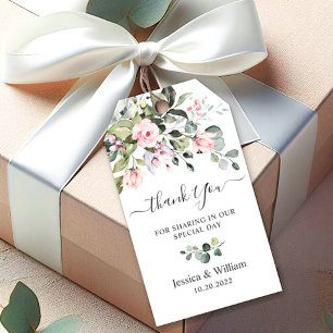 Elegant Eucalyptus Pink Blush Rose Favor Weding Gift Tags