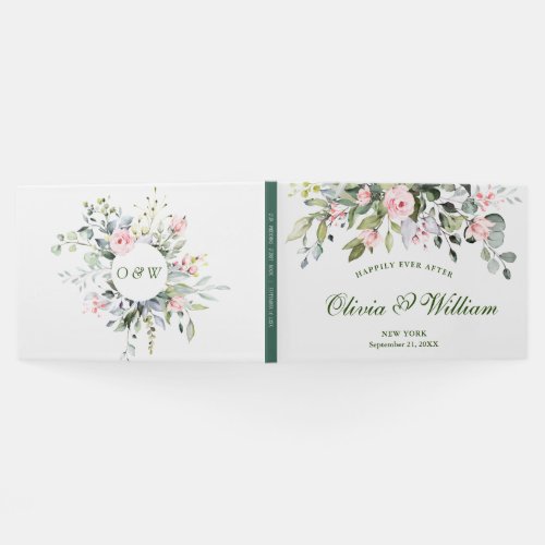 Elegant Eucalyptus Pink Blush Roses Floral Wedding Guest Book