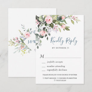 Elegant Eucalyptus Pink Blush Roses Wedding RSVP Card