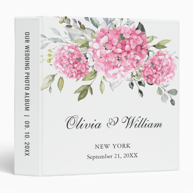 Elegant Eucalyptus Pink Hydrangea photo album 3 Ring Binder (Front/Spine)