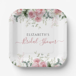 Elegant Eucalyptus & Pink Roses Invite Paper Plates