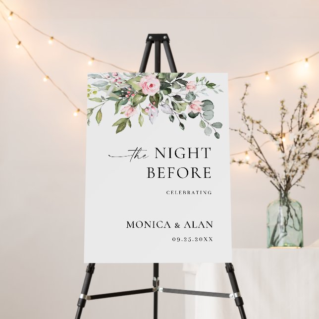 Elegant Eucalyptus Pink Roses REHEARSAL DINNER Foam Board (In Situ (Stand))