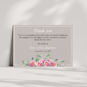 Elegant Eucalyptus Pink Roses Sympathy Funeral Thank You Card