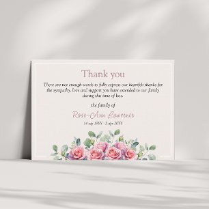 Elegant Eucalyptus Pink Roses Sympathy Funeral Thank You Card
