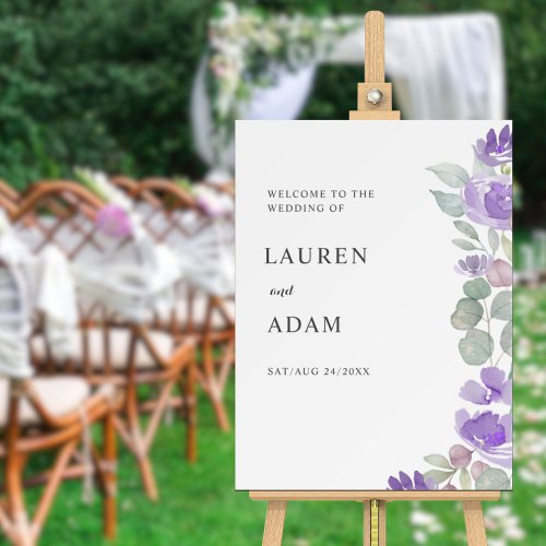 Elegant Eucalyptus  Purple Floral Wedding Sign