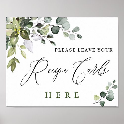 Elegant Eucalyptus Recipe Cards Bridal Shower Post Poster