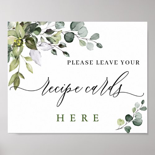Elegant Eucalyptus Recipe Cards Bridal Shower Post Poster