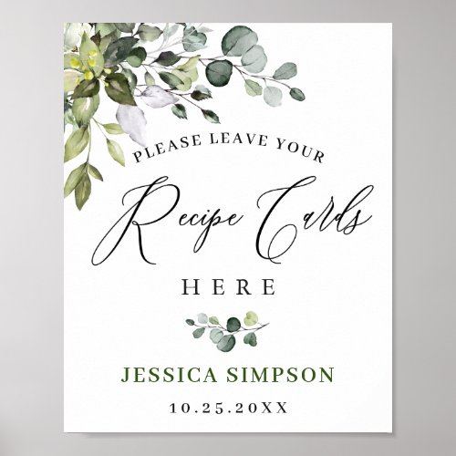 Elegant Eucalyptus Recipe Cards Bridal Shower Post Poster