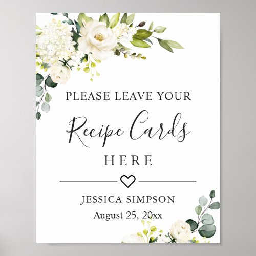 Elegant Eucalyptus Recipe Cards Bridal Shower Poster