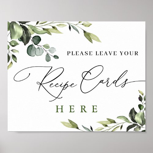 Elegant Eucalyptus Recipe Cards Bridal Shower Poster