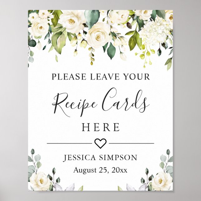 Elegant Eucalyptus Recipe Cards Bridal Shower Poster (Front)