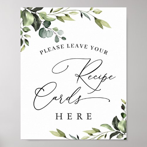Elegant Eucalyptus Recipe Cards Bridal Shower Poster