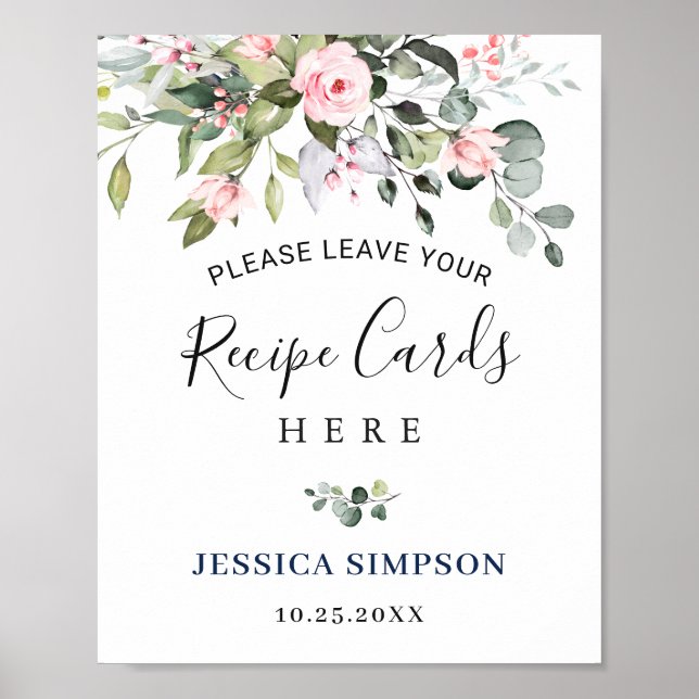Elegant Eucalyptus Recipe Cards Bridal Shower Poster (Front)