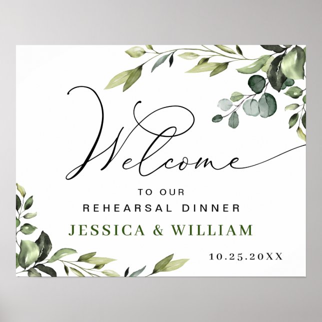 Elegant Eucalyptus REHEARSAL DINNER Welcome Sign (Front)